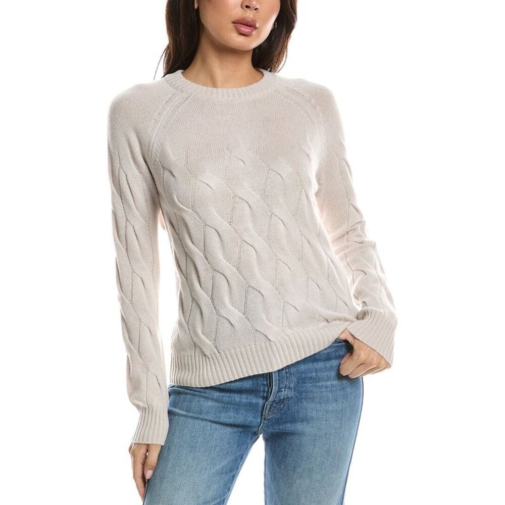 Forte Cashmere Womens Wandering Cable Crewneck 100% Cashmere Sweater, Brown